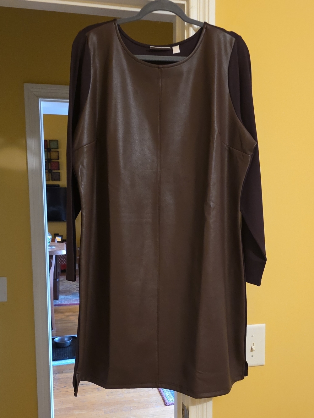 NWOT Belle by Kim Gravel Faux Leather Shift Dress in Brown